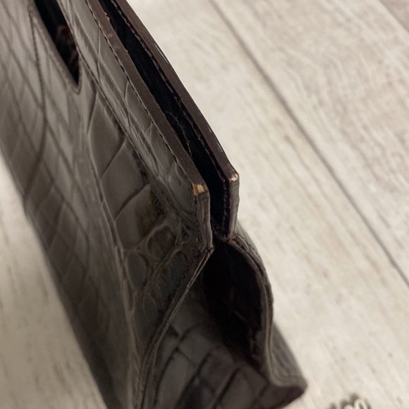 Vintage 90s 00s Y2K Brown Genuine Leather Crocodile Doctor's Bag Style Purse - Picture 8 of 15